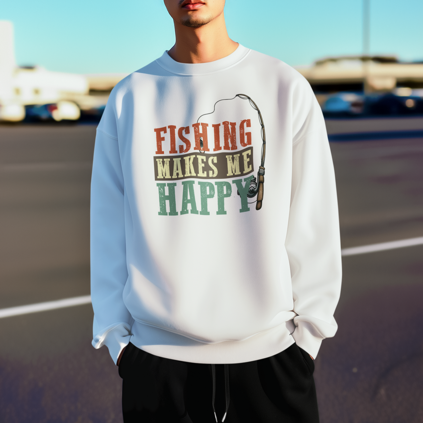 Fishing Makes Me Happy Crew Neck