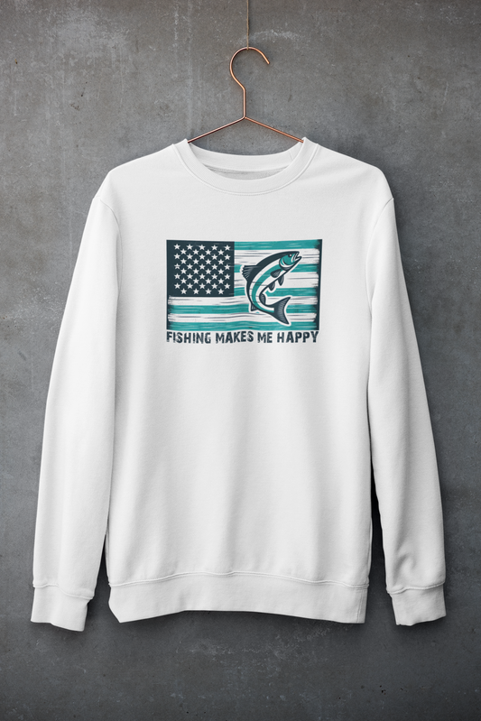 Fishing Makes Me Happy Crew Neck