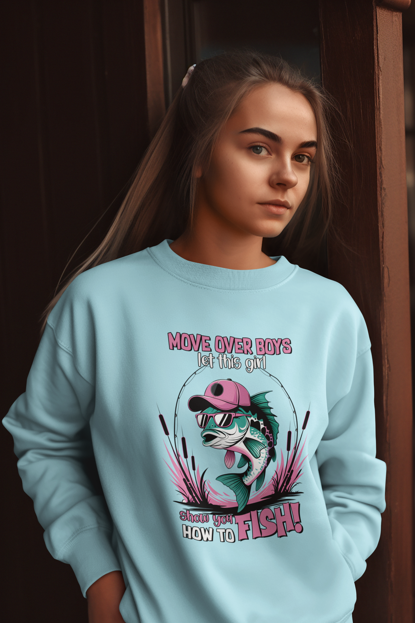 "Move Over Boys" Fishing Crew Neck