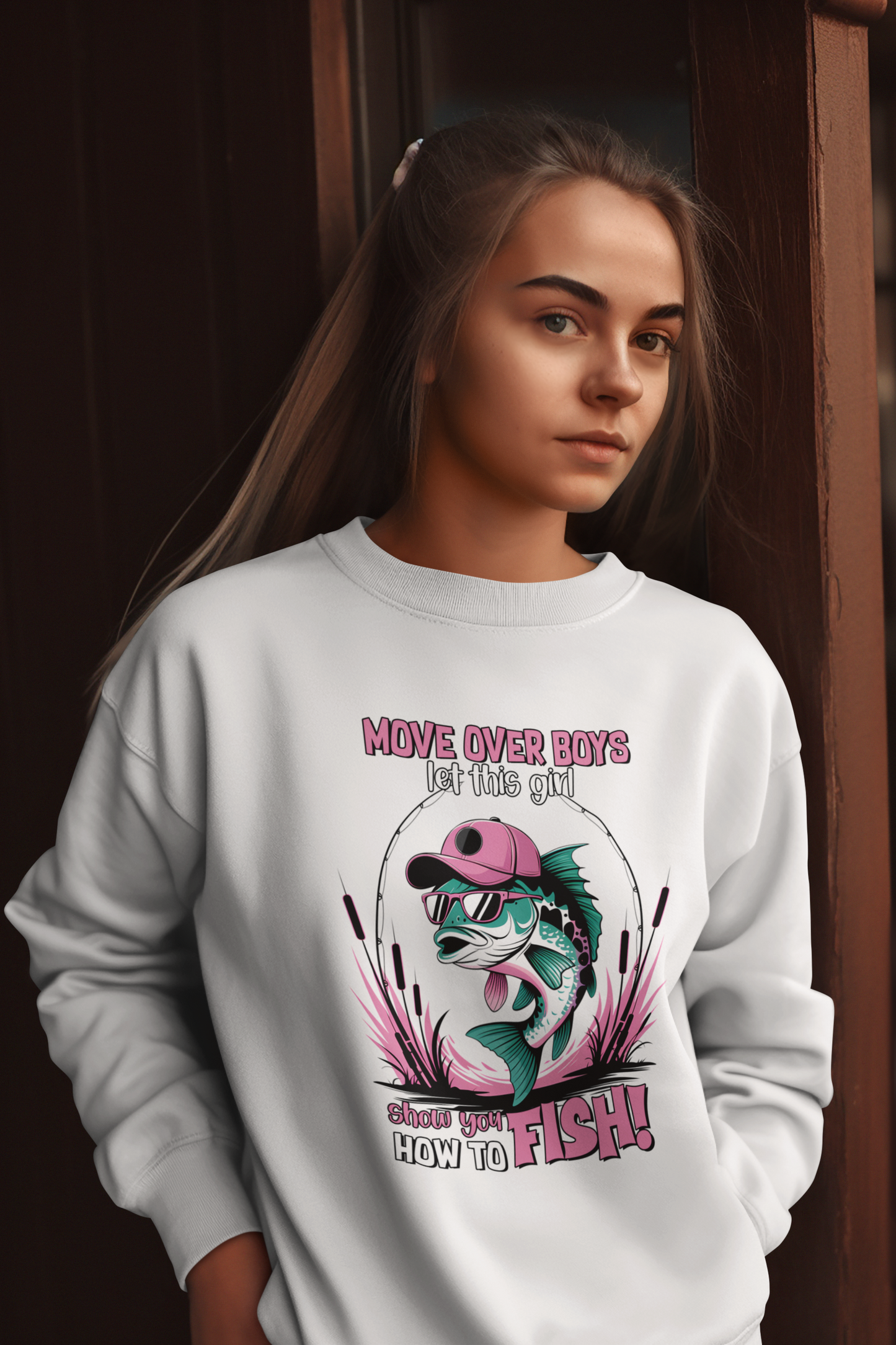 "Move Over Boys" Fishing Crew Neck